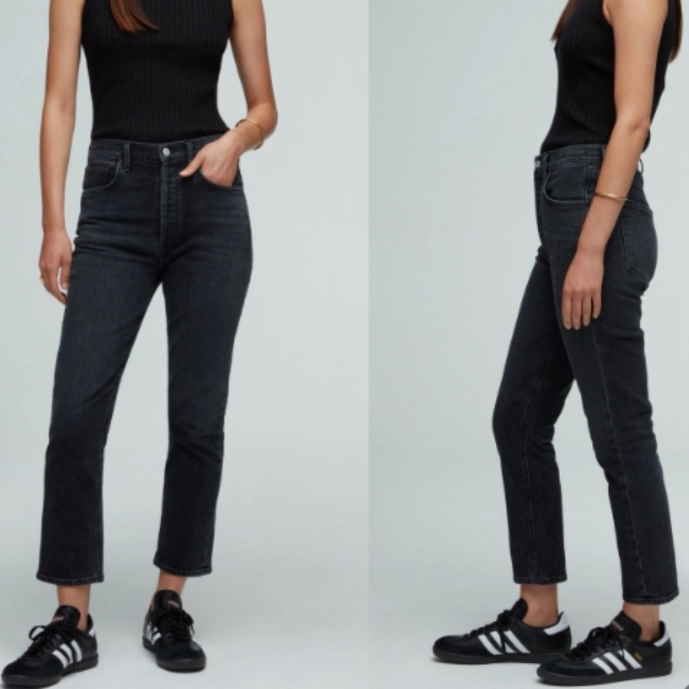 Agolde Riley High Rise Straight Crop Jeans Black Size 27